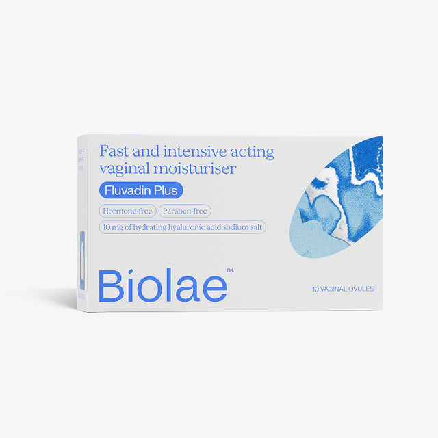 Biolae Fluvadin Plus vaginal moisturiser packaging on a white background